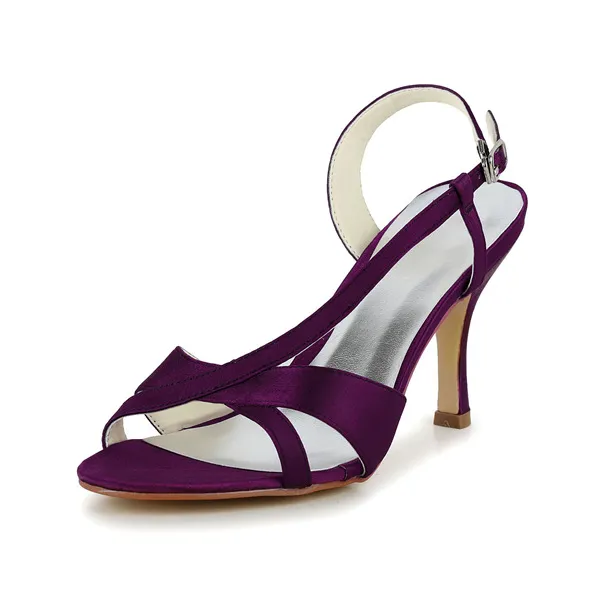 Glamorosas Sandalias Zapatos Formales Tacones De Aguja De Tiras De Color Púrpura Con La Hebilla