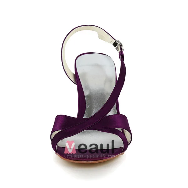 Glamorous Purple Formal Shoes Stiletto Heels Strappy Sandals With Buckle