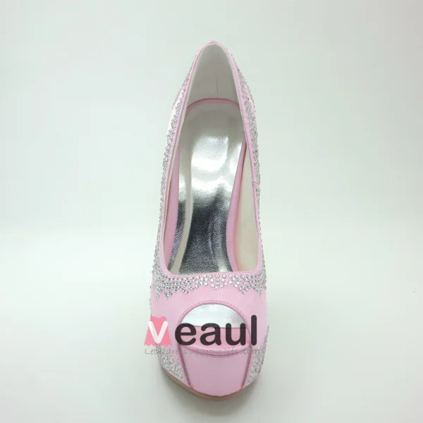 Sparkly Rosa Brudesko Satin Stiletter Pumps Med Rhinestone