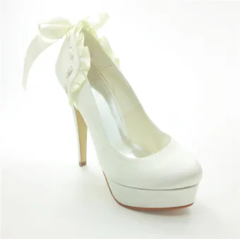Bruidsschoenen Satijnen Stiletto Pumps Met Lint Stropdas