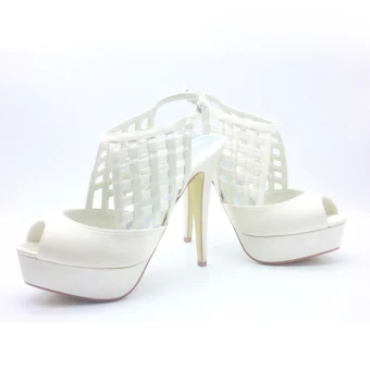 Fashion Reticular Bridal Shoes Satin Stilettos Platform Slingbacks Sandals