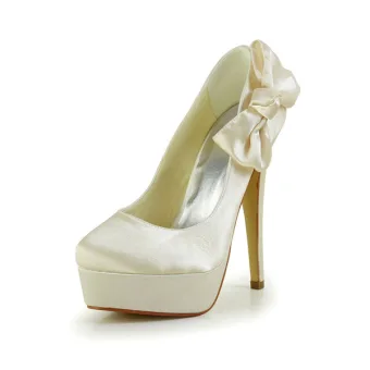 Simple Bridal Shoes Stilettos Platform Pumps With Bowknot