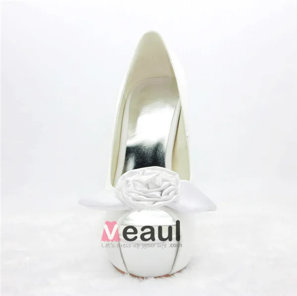Beautiful Ivory Bridal Shoes Stilettos Platform Pumps With Flower