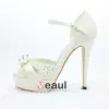 Luxury Bridal Shoes Satin Platform Sandals With Rhinestone Pearl