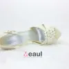 Luxury Bridal Shoes Satin Platform Sandals With Rhinestone Pearl
