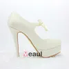 Chic Ivory Bridal Shoes Stilettos High Heel Platform Pumps With Bowknot