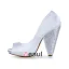 Unique White Bridal Shoes Satin Peep Toe Thick Heels With Rhinestone