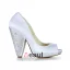 Unique White Bridal Shoes Satin Peep Toe Thick Heels With Rhinestone