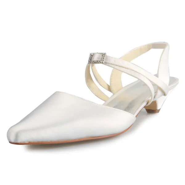 Elegant Pointed Toe Strap Ivory Low Heels Wedding Shoes