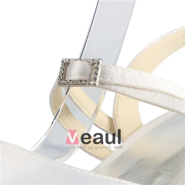 Elegant Pointed Toe Strap Ivory Low Heels Wedding Shoes