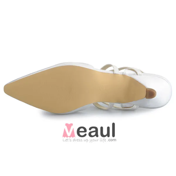 Elegant Pointed Toe Strap Ivory Low Heels Wedding Shoes