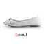 Sparkly Peep Toe Hvit Krusning Sateng Flate Brude Brudesko