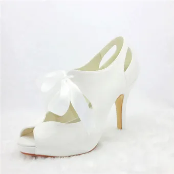 Beautiful Beige Party Shoes Satin Stilettos Pumps With Ribbon Tie