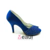 Sparkly Blue Party Shoes Satin Stilettos Pumps With Rhinestone
