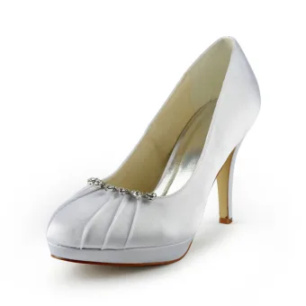Glamorous Ivory Bridal Shoes Ruffle Satin Stilettos Pumps With Rhinestone