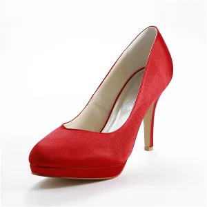 Enkla Röda Brudskor Satin Stiletter Pumps