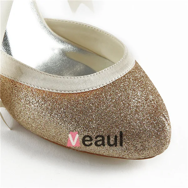 Sparkly Champagne Brudesko Glitter Stilettos Sandaler Med Bånd Slips