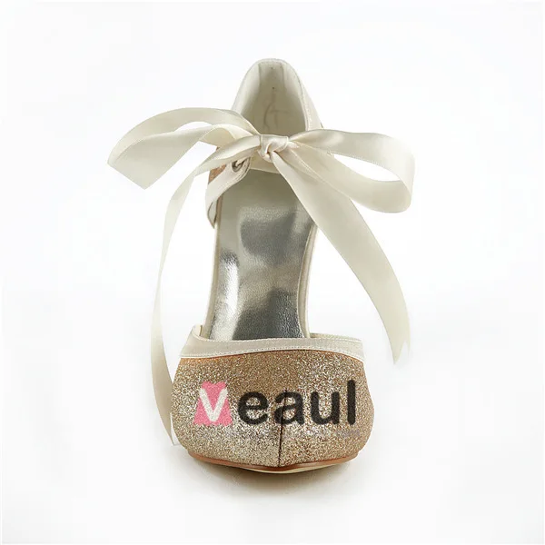 Sparkly Champagne Brudesko Glitter Stilettos Sandaler Med Bånd Slips