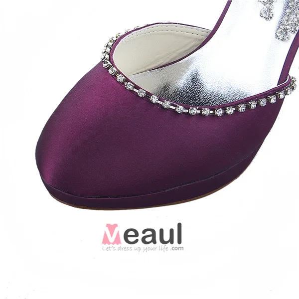 Sparkly Purple Prom Shoes Satin Stilettos Sandals With Bow And Rhinestone
