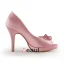 Cute Pink Bridal Shoes Satin Stilettos Peep Toe Pumps With Bowknot