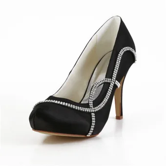 Sparkly Black Party Shoes Satin Stilettos Pumps With Rhinestone