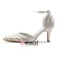 Sparkle Pointed Toe Mid Heels Ivory Satin Sandals Wedding Shoes With Rhinestone