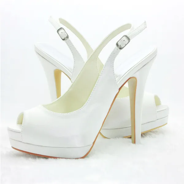 White Slingbacks Peep Toe Bridal Shoes Stilettos High Heel Pumps