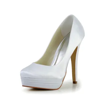 Enkla Brudskor Hög Klack Brudtärna Skor Vita Pumps