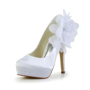 Classique Blanc Chaussures De Mariée Escarpins À Talon Haut Plateforme