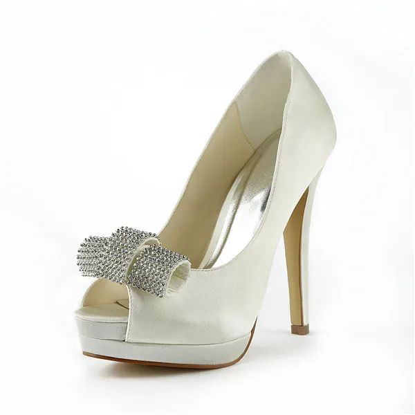 Beautiful Ivory Bridal Shoes Stiletto High Heel Peep Toe Platform Pumps
