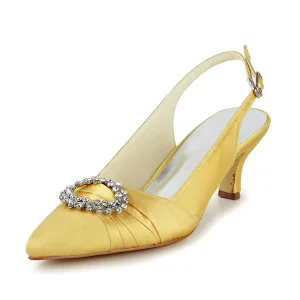 Scintillant De Strass Bout Pointu Bretelles En Satin Or Talons Bas Sandales Chaussures De Mariée