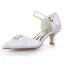 Elegant Pointed Toe Rhinestone White Ruffle Satin Low Heels Wedding Shoes