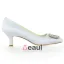 Classic Round Toe Mid Heels White Satin Pumps Bridal Wedding Shoes With Rhinestone