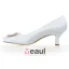 Classic Round Toe Mid Heels White Satin Pumps Bridal Wedding Shoes With Rhinestone