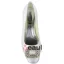 Classic Round Toe Mid Heels White Satin Pumps Bridal Wedding Shoes With Rhinestone