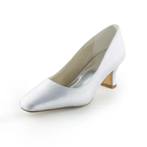 Classic White Pumps Low Heel Satin Bridal Wedding Shoes