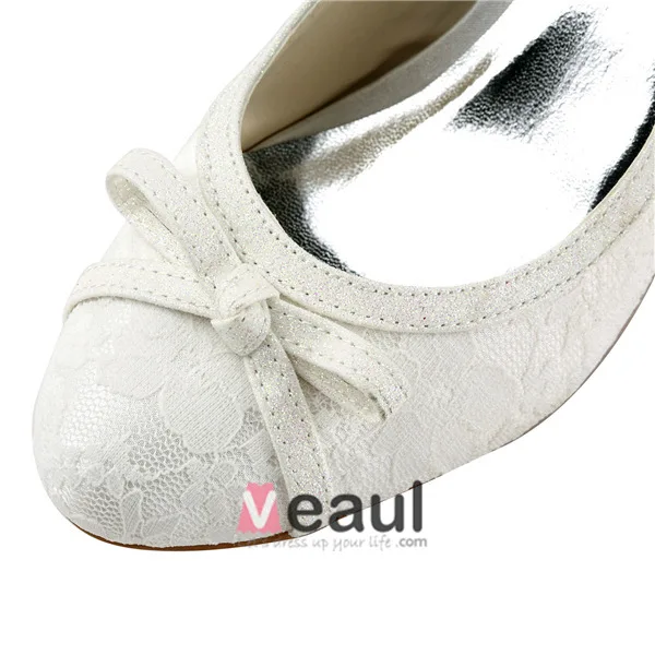 Chic Stiletto Heel Pumps Ivory Lace Bridal Wedding Shoes With Bow