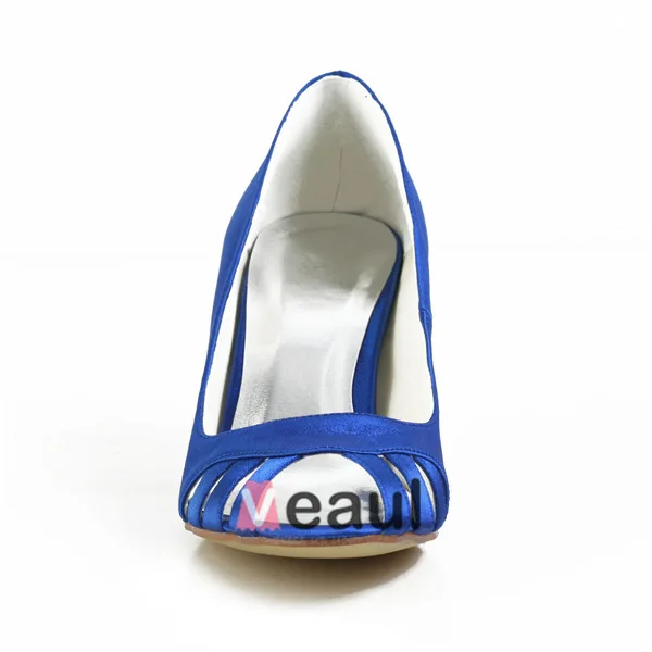 Komfortabel Peep Toe Pumps Blått Sateng Brudesko
