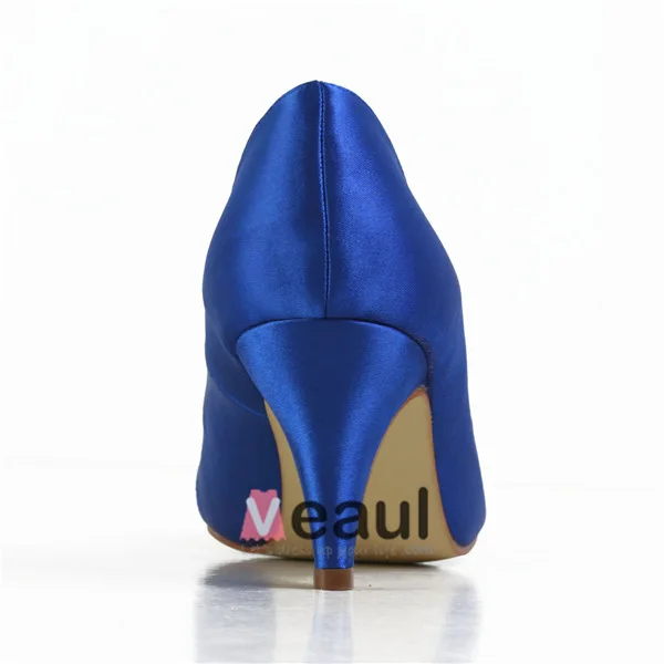 Komfortabel Peep Toe Pumps Blått Sateng Brudesko