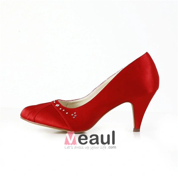 Red plain patent slip on mid thick heel dress shoe | Womens dress shoes,  court & pumps online 1957WS