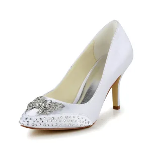 Escarpins Belle Chaussures De Mariée Blanche À Talons Aiguilles Avec Strass Papillon