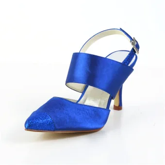 Unique Blue Bridal Formal Shoes Satin Stilettos Slingbacks With Buckle