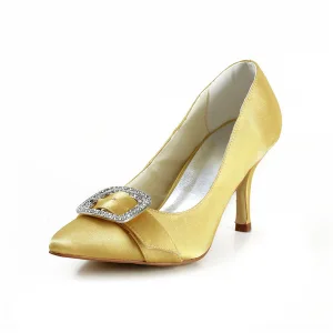 Classic Gold Formale Schuhe Satin Stilettos Pumpen Mit Strass Schmuck