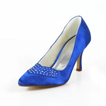 Proste Niebieskie Buty Satynowe Szpilki Formalne Pumps Z Kryształu Górskiego