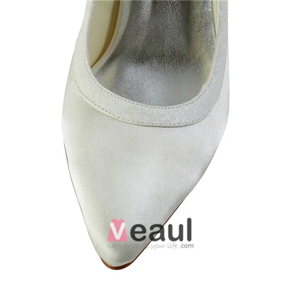 Enkle Elfenben Brudesko Satin Stiletter Pumps Med Glitter