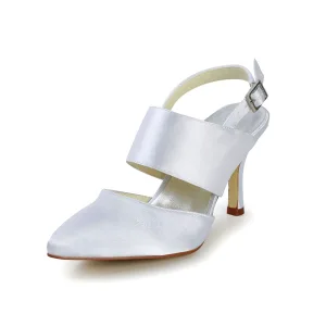 Glamour Chaussures Formelles Satin Blanc Slingbacks Stilettos Avec Boucle