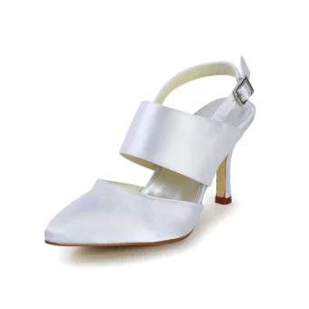 Glamorösa Vita Formella Skor Satin Stiletter Slingbacks Med Spänne