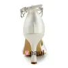Glamorous Ivory Wedding Shoes Satin Stilettos Pumps With Rhinestone Ankle Strap
