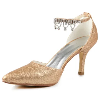 Sparkly Champagne Wedding Shoes Glitter Stilettos Heels Pumps With Ankle Strap