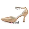 Sparkly Champagne Wedding Shoes Glitter Stilettos Heels Pumps With Ankle Strap